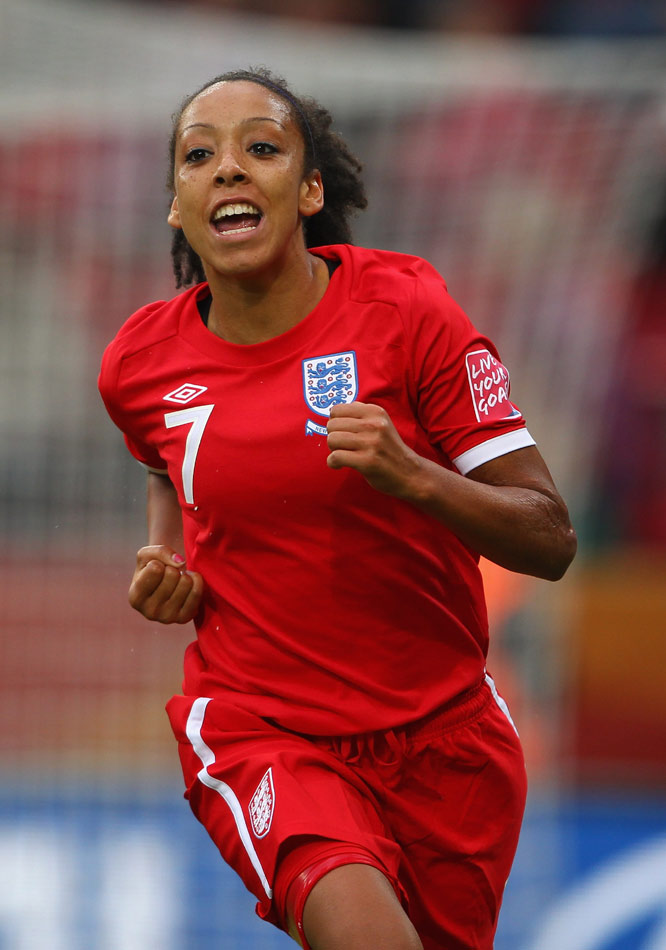 Jess Clarke in action for England against New Zealand at the FIFA Women's World Cup 2011.